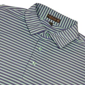 Peter Millar Summer Comfort Mens Large Striped Aqua Purple Golf Polo Shirt